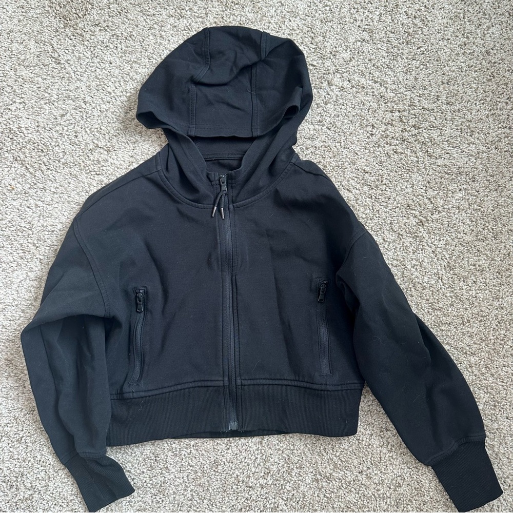 Old Navy Active Girls Hooded Crop Black Dynamic Fleece Zipper Jacket Size S